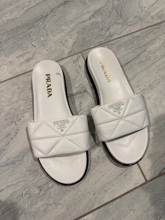 Prada Shoes - Prada White Quilted Leather Slide Sandals